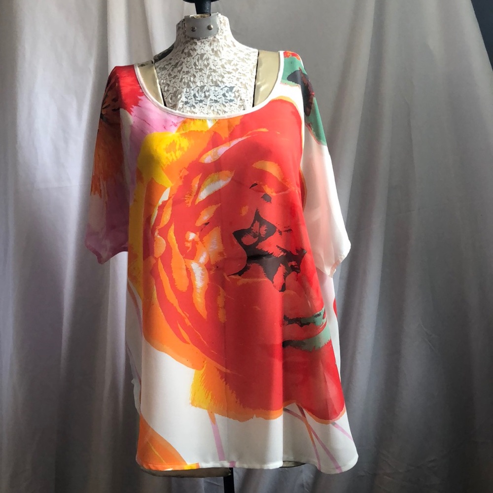 Sheer oversized floral print blouse